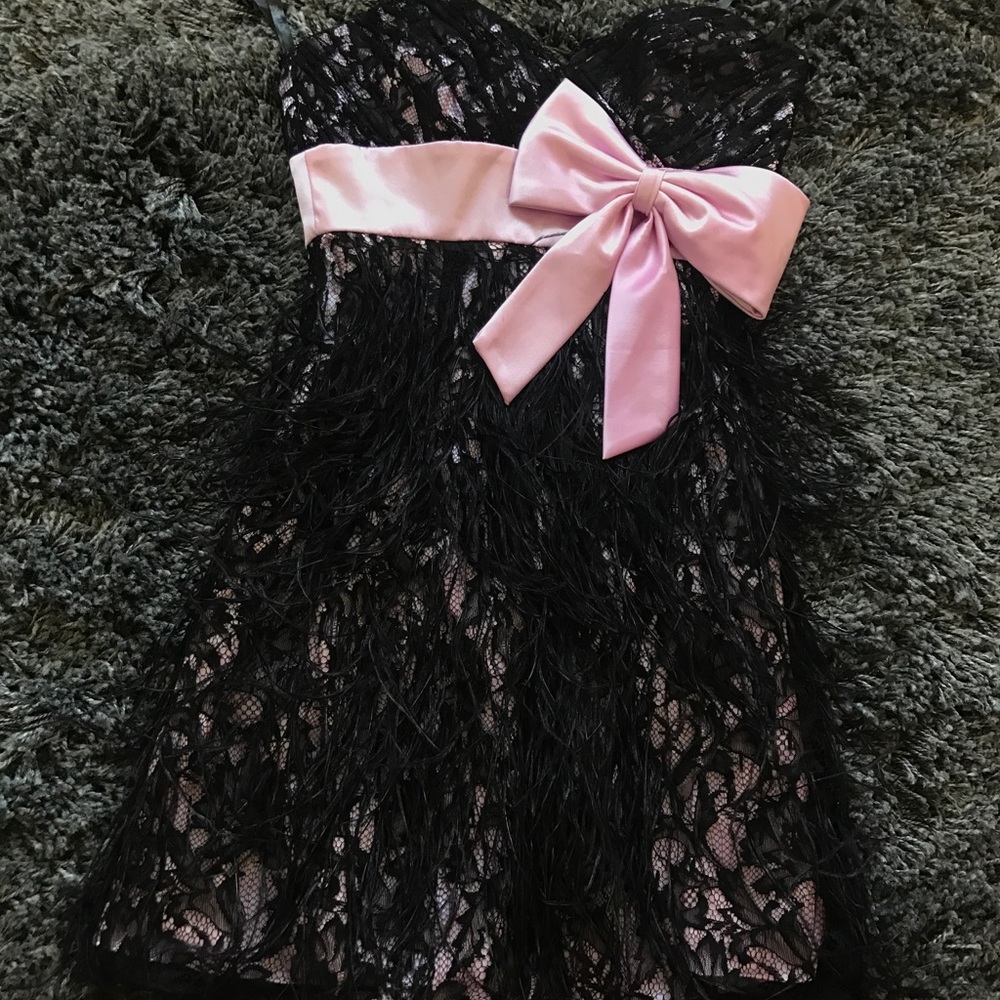 Jovani pink and black feather dress size 2